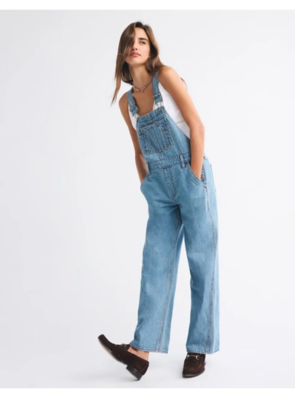 Abercrombie & Fitch Classic Relaxed Denim Straight Leg Overalls Size Large - Picture 1 of 7